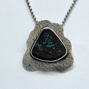 Vintage Artisan Signed Boulder Opal Sterling Silver Necklace